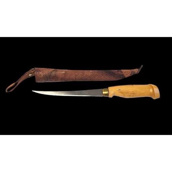 Vintage J Marttiini Rapala Fish Fillet Knife 6" Blade Leather Sheath Finland